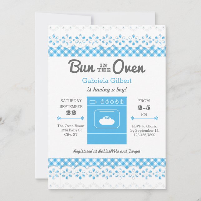 Bun Dans Le Baby shower Garçon Du Four Invitation (Devant)