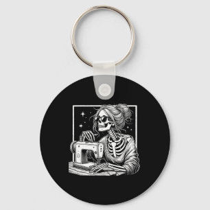 Bun Hair Skeleton Sewer Quilter Halloween Sew Wome Keychain