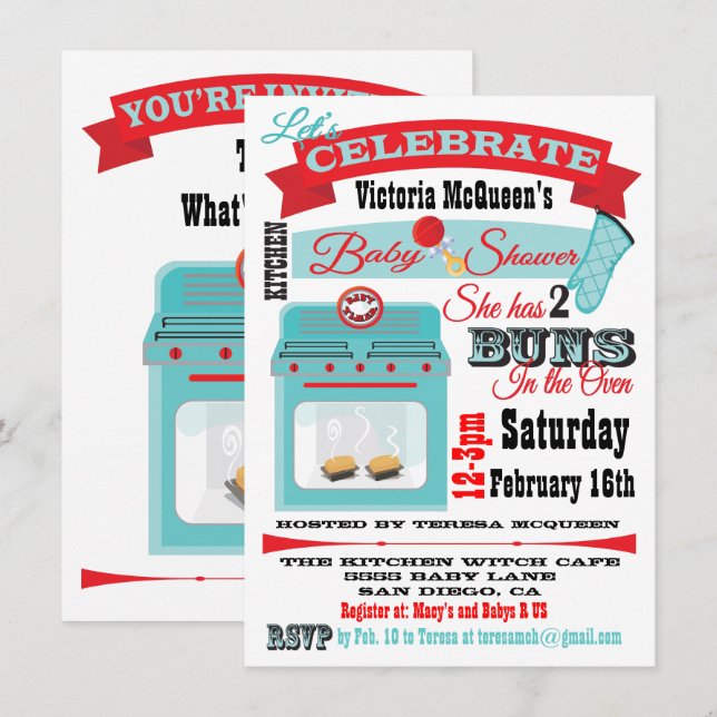 "Bun in the four" Twins Baby Shower Invitations (Devant / Derrière)