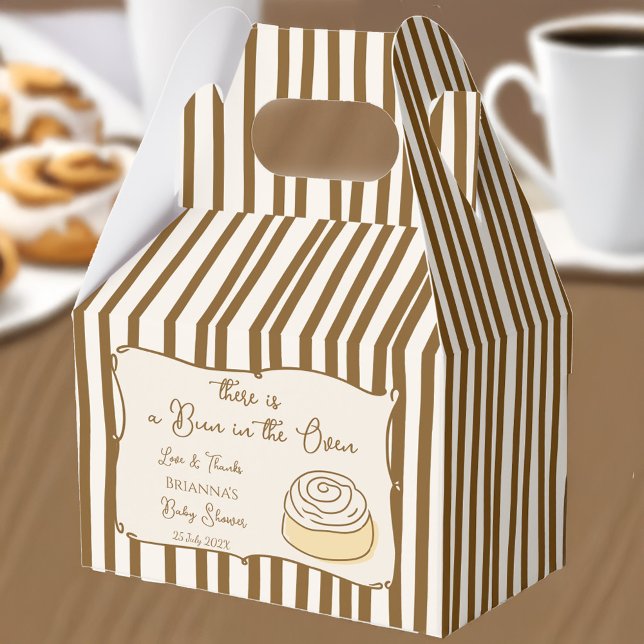 Bun in the oven baking baby shower personalized  favor box (Bun in the oven baking baby shower personalized favor boxes brown stripes coffee baby shower brunch)