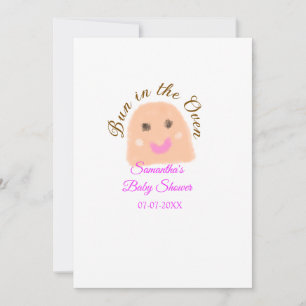 Bun in the oven beige dumpling baby shower pink br invitation