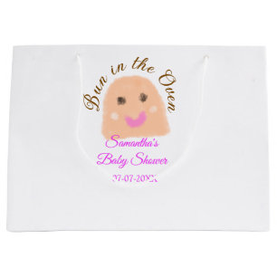 Bun in the oven beige dumpling baby shower pink br large gift bag