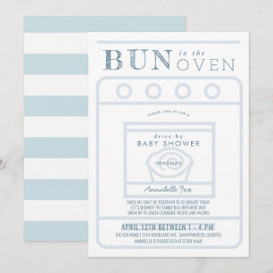 Bun in the Oven Boy Blue Drive-by Baby Shower Invitation