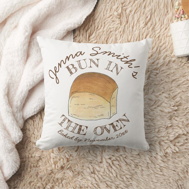 Bun in The Oven Bread Dinner Roll Baby Shower Throw Pillow (Blanket)