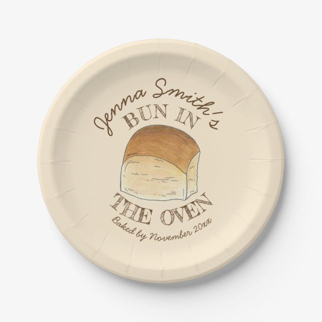 Bun in The Oven Bread Dinner Roll Expecting Baby Paper Plate (Front)