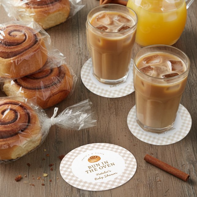 Bun In The Oven Cinnamon Roll Baby Shower Round Paper Coaster (Creator Uploaded)