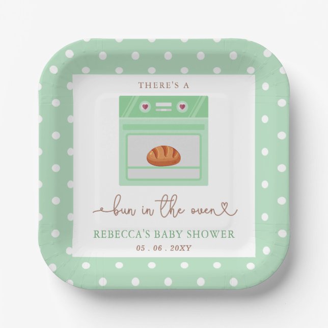 Bun In The Oven Gender Neutral Baby Shower Paper Plate (Front)