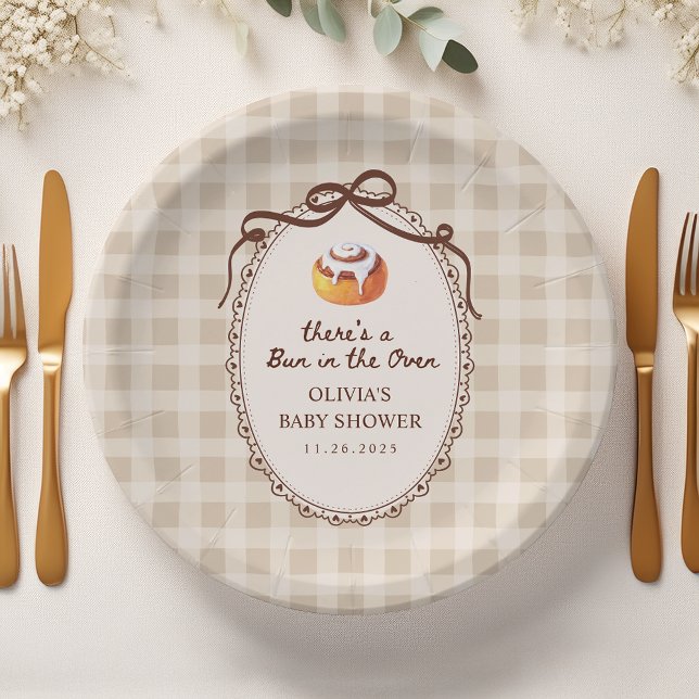 Bun in the Oven Gingham Bakery Baby Shower Paper Plate (Creator Uploaded)