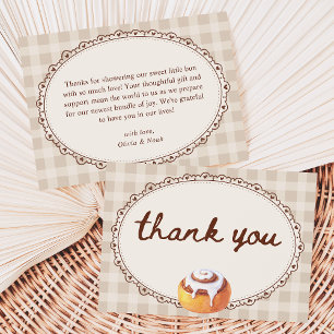 Bun in the Oven Gingham Bakery Baby Shower  Thank You Card