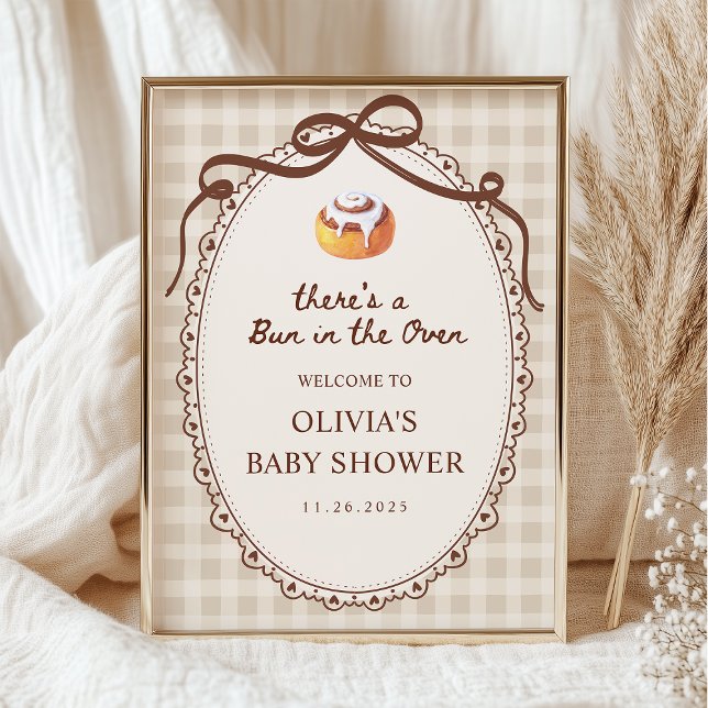 Bun in the Oven Gingham Bakery Baby Shower Welcome Poster (Creator Uploaded)