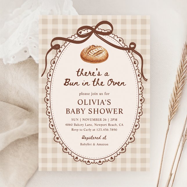 Bun in the Oven Gingham Sourdough Baby Shower Invitation (Creator Uploaded)