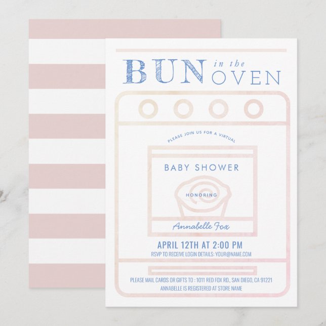 Bun in the Oven Girl Pink Virtual Baby Shower Invitation (Front/Back)