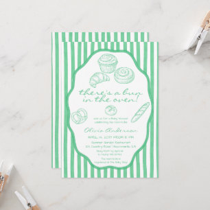 Bun in the oven green pinstripes Baby Shower Invitation