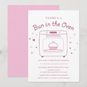 Bun In The Oven Pink Baby Girl Baby Shower Invitation