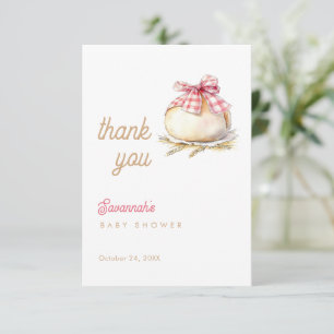 Bun In The Oven Pink Gingham Bow Baby Shower Thank You Card