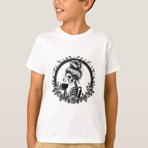 Bun Skeleton Drinking Coffee Vintage Halloween Fun T-Shirt