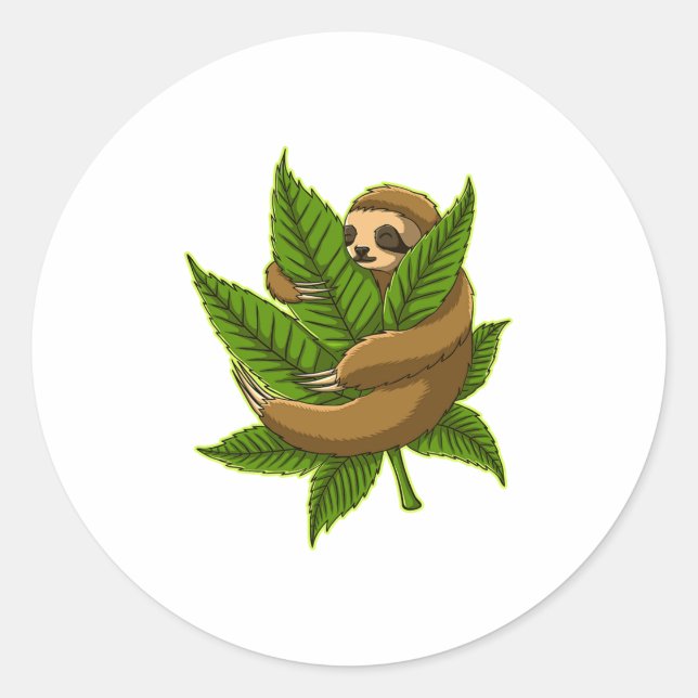 Bun Weed Sloth  Classic Round Sticker (Front)