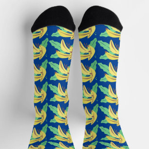 Bunch Bananas Fruit Market Pattern Blue Socks