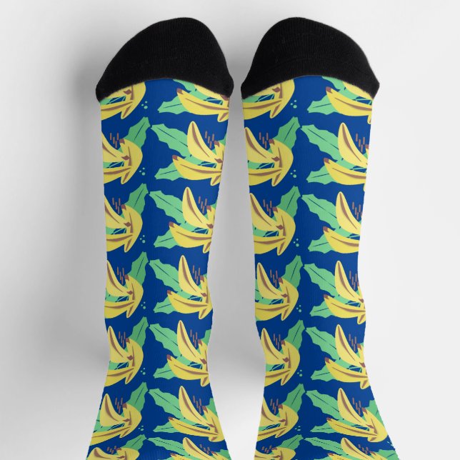 Bunch Bananas Fruit Market Pattern Blue Socks (Top)