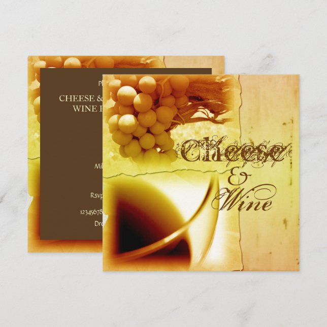 Bunch grapes wine glass fall colours invitation (Front/Back)