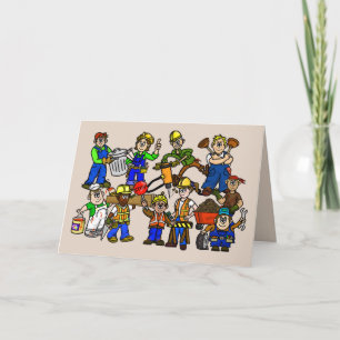 Bunch of Blue Collar Workers Labour Day Card