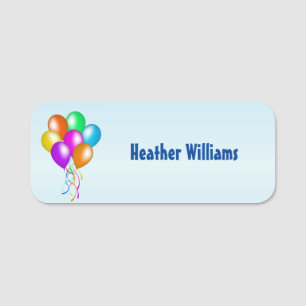 Bunch of Bright Different Colors Balloons Blue Name Tag