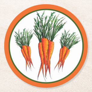 Bunch of Carrots Orange Vegetable Veggie Garden Round Paper Coaster