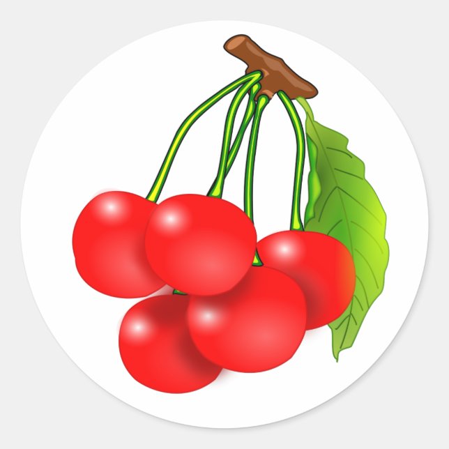 Bunch of cherries classic round sticker (Front)
