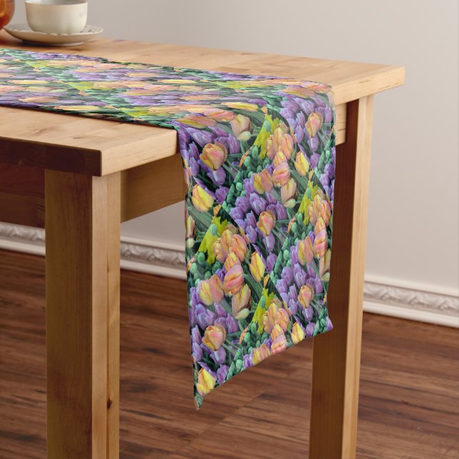 Bunch of colorful tulips short table runner (In Situ)