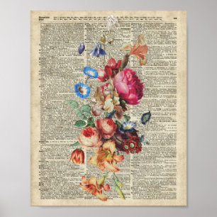 Bunch of Colourful Flowers On A Dictionary Page Poster