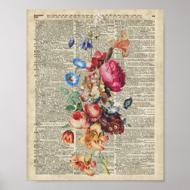 Bunch of Colourful Flowers On A Dictionary Page Poster (Front)