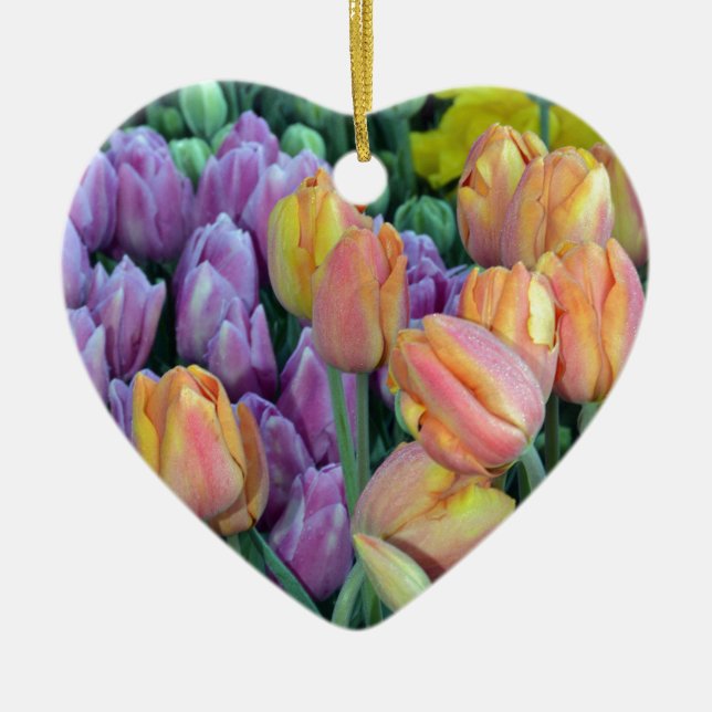 Bunch of colourful tulips ceramic ornament (Front)