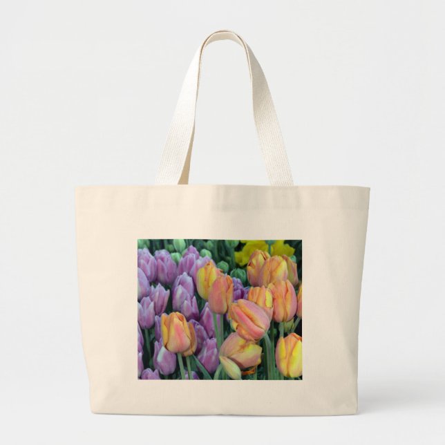 Bunch of colourful tulips large tote bag (Front)