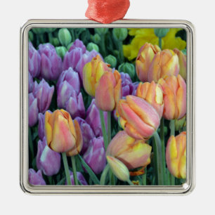 Bunch of colourful tulips metal ornament