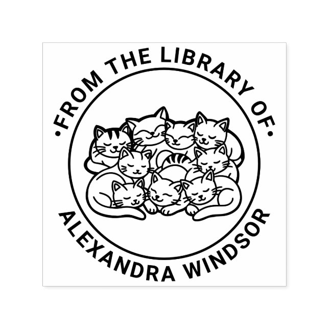 Bunch of Cute Sleeping Cats Library Book Name #2 Self-inking Stamp (Design)