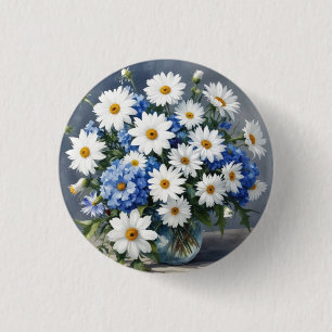 Bunch of Flowers Elegant Daisies Watercolor 1 Inch Round Button