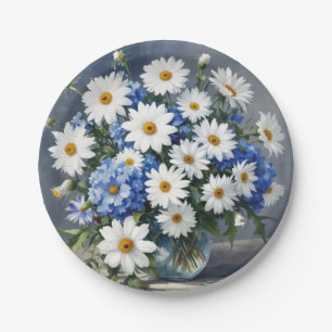 Bunch of Flowers Elegant Daisies Watercolor Paper Plate