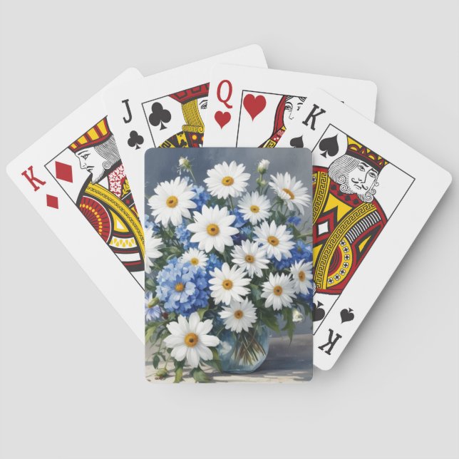 Bunch of Flowers Elegant Daisies Watercolor Playing Cards (Back)