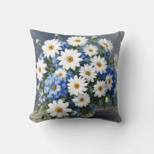 Bunch of Flowers Elegant Daisies Watercolor Throw Pillow