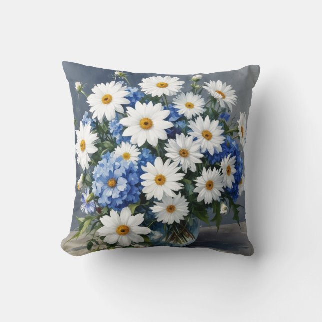 Bunch of Flowers Elegant Daisies Watercolor Throw Pillow (Front)