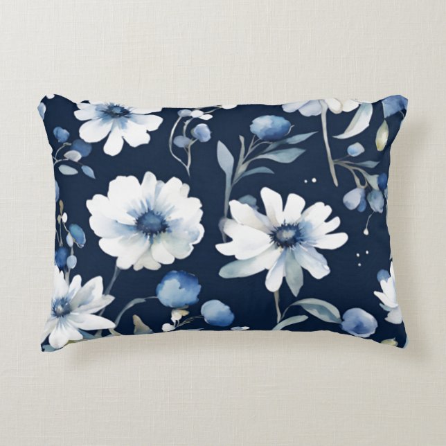 Bunch of Flowers Elegant Watercolor Blue Accent Pillow (Front)