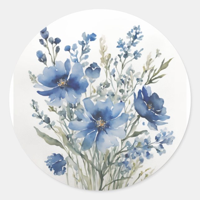 Bunch of Flowers Elegant Watercolor Classic Round Sticker (Front)