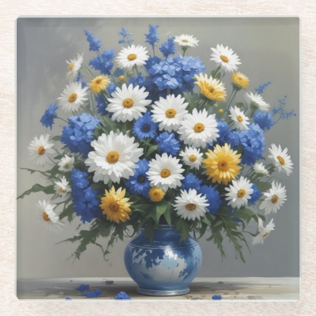 Bunch of Flowers Elegant Watercolor Glass Coaster (Front)