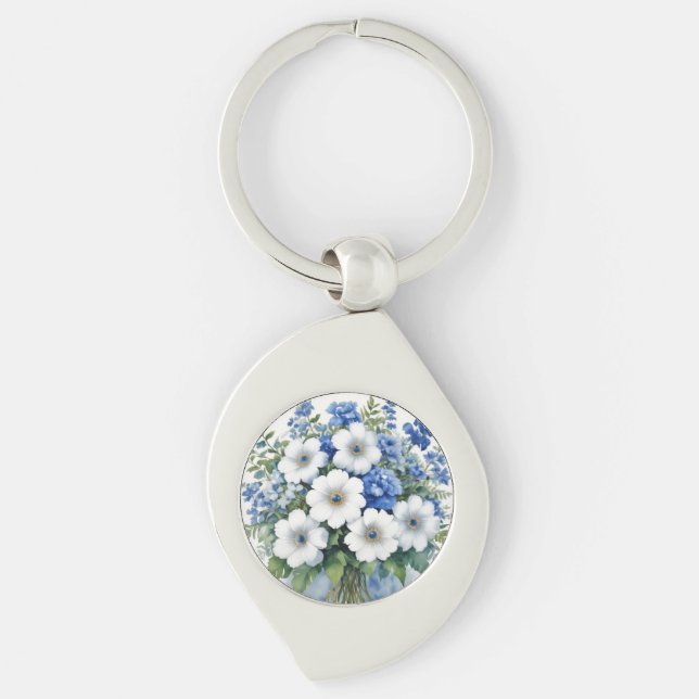 Bunch of Flowers Elegant Watercolor Keychain (Front)
