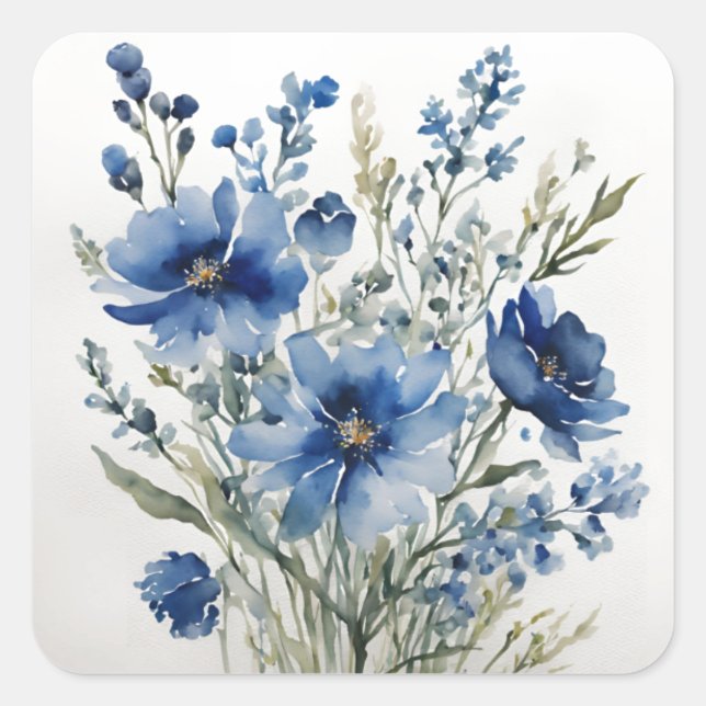 Bunch of Flowers Elegant Watercolor Square Sticker (Front)
