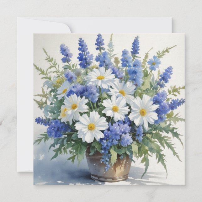 Bunch of Flowers Elegant Watercolor Thank You Card (Front)