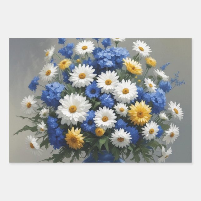 Bunch of Flowers Elegant Watercolor Wrapping Paper Sheet (Front)