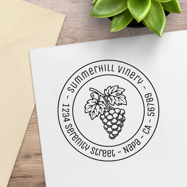 Bunch of Grapes Vineyard Round Address Rubber Stamp (Creator Uploaded)