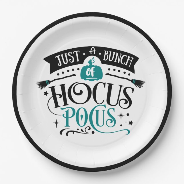 Bunch of Hocus Pocus Halloween Typography  TEAL Paper Plate (Front)