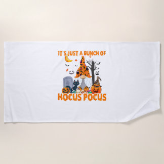Bunch of Hocus Pocus Pumpkin Gnome Bats Scary Cat Beach Towel